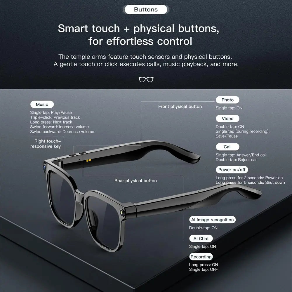 2026 Smart AI Camera Glasses with 8MP High-Quality Lenses HD Camera, Dual Speakers, Directional Sound Output, Smart Touch + Physical Buttons, Hands-Free Photography 160+Languages Real-Time Translation Bluetooth Wireless Calling Valentine'S Day