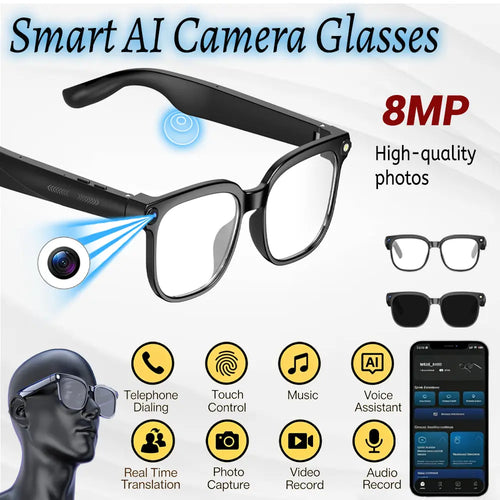 2026 Smart AI Camera Glasses with 8MP High-Quality Lenses HD Camera, Dual Speakers, Directional Sound Output, Smart Touch + Physical Buttons, Hands-Free Photography 160+Languages Real-Time Translation Bluetooth Wireless Calling Valentine'S Day