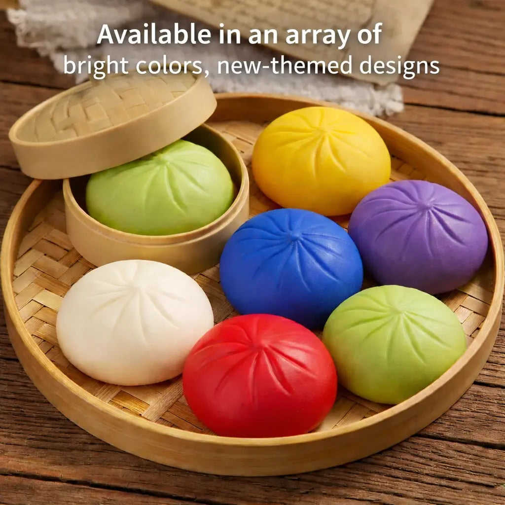 Dumpling Squishy – Mystery Bun Fidget Toy Soft TPR Material 3.35" X 2.17" Stress Relief Fun Unboxing Surprise Design Varies | Easter & Spring Basket Gift
