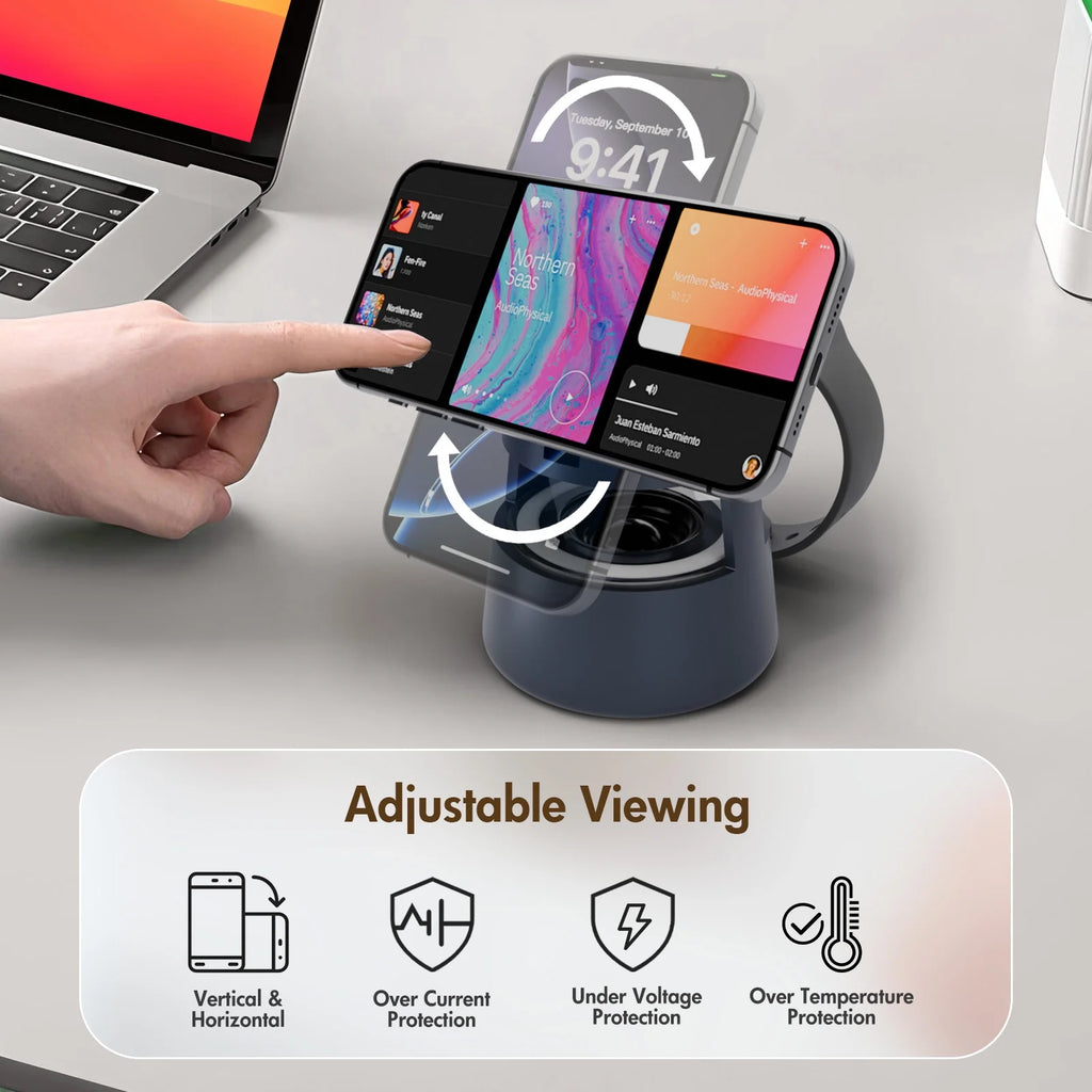 5 in 1 Wireless Charging Station, 15W Fast Charging Wireless Charger for Iphone Airpods Iwatch with Magsafe,Bluetooth Speakers,Mushroom Light Compatible with Iphone 8 and above Series