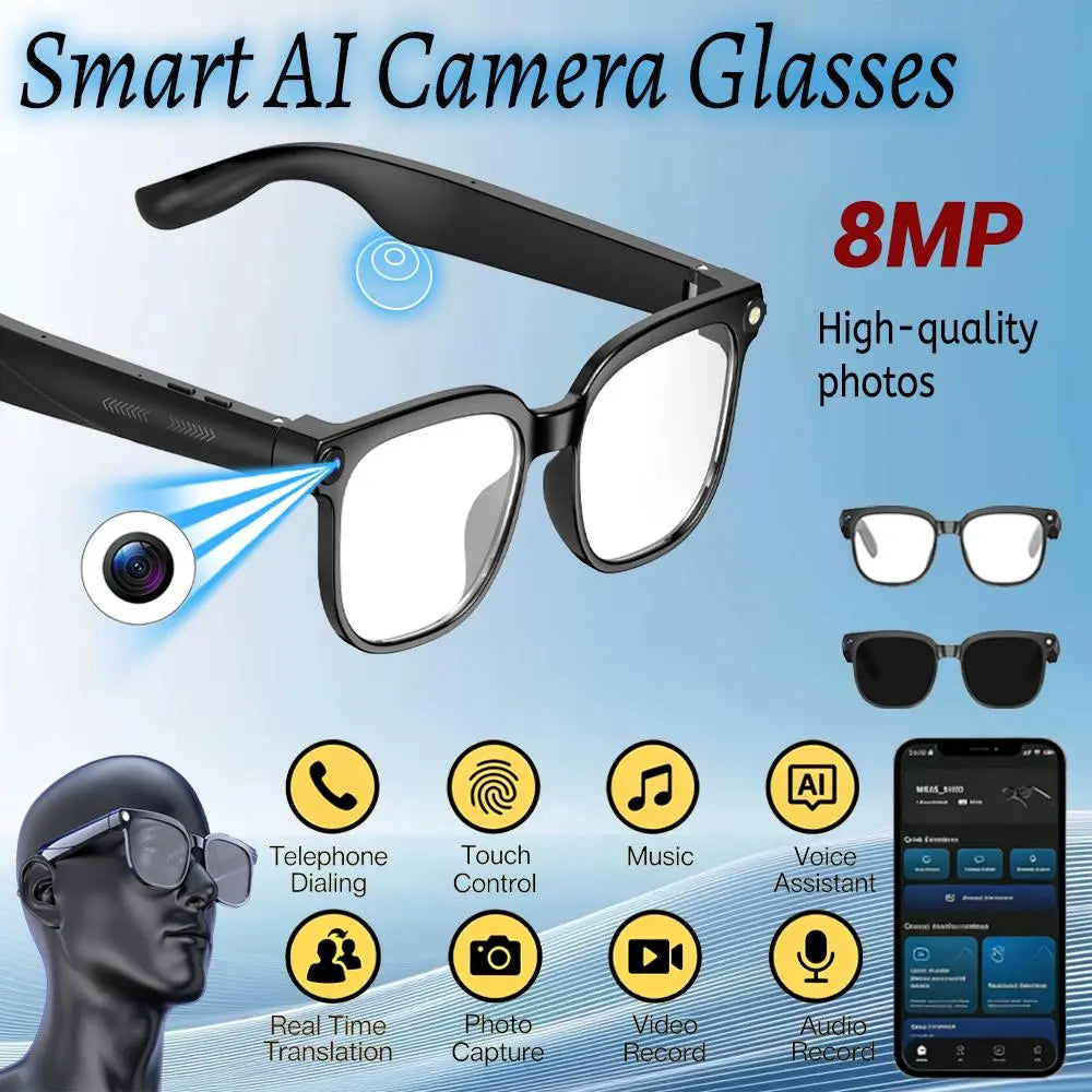 2026 Smart AI Camera Glasses with 8MP High-Quality Lenses HD Camera, Dual Speakers, Directional Sound Output, Smart Touch + Physical Buttons, Hands-Free Photography 160+Languages Real-Time Translation Bluetooth Wireless Calling Valentine'S Day